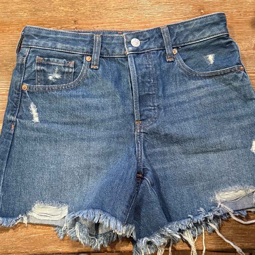 Express Blue Distressed Jean Shorts